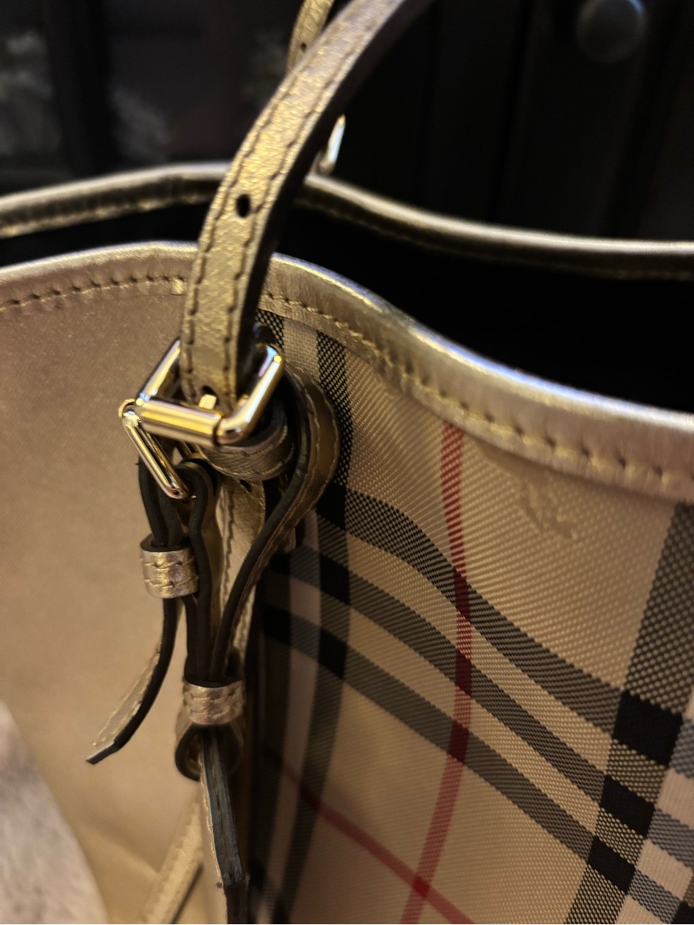 ✨RARE VINTAGE BURBERRY✨ Small Canter in Horseferry Check Beige Gold - Picture 9 of 16